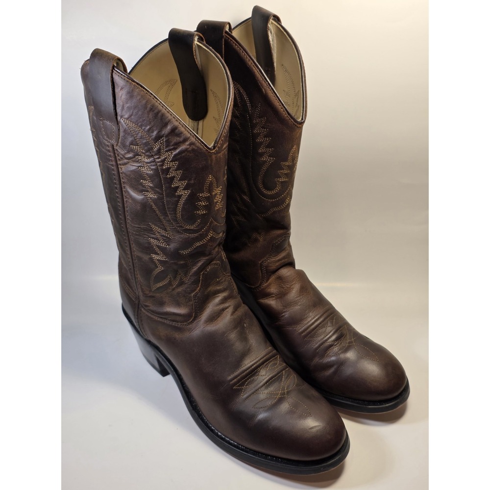 Old West Youth Sz 6D Model CCY1109G Western Cowboy Leather Pull-On Brown Boots